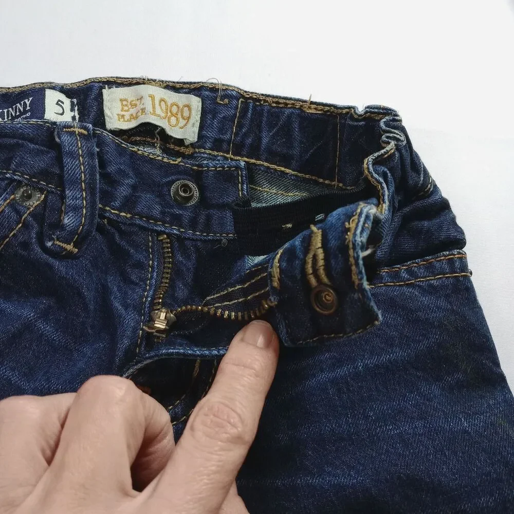 The Children's Place Skinny Jeans Adjstble Waist Denim Pants Cotton Dark Boys 5